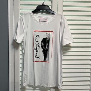 Karl Lagerfeld Limited Edition Women White Graphic T-Shirt size Medium